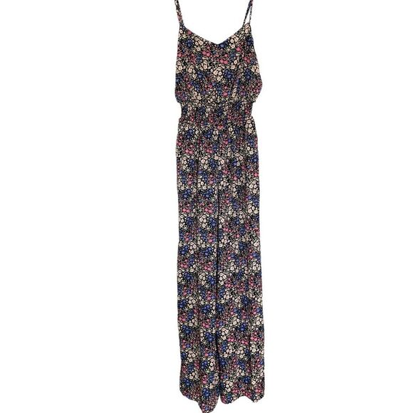 Honey and Rosie Black Multicolor Floral Sleeveless Playsuit Jumpsuit Medium - Picture 1 of 11